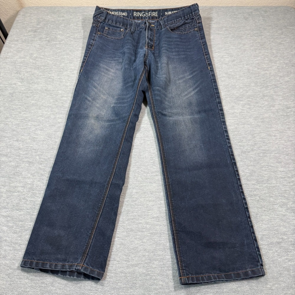 Ring‎ of Fire Jeans Men Blue Slim Straight Mid Rise Stretch Opechee Way Denim